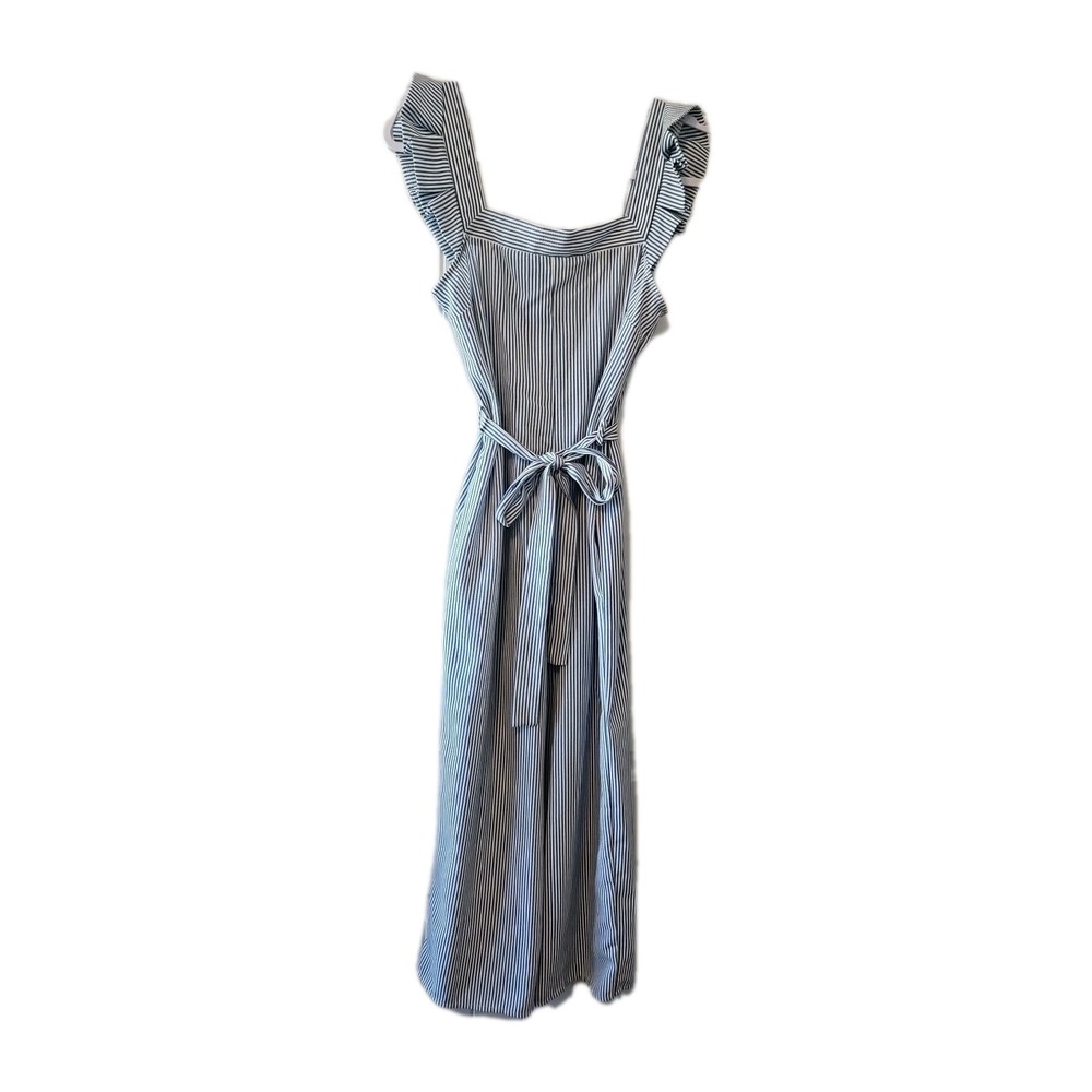 Monteau Los Angelas Jumpsuit Women's Small Striped Squareneck  Ruffle‎ Sleeve